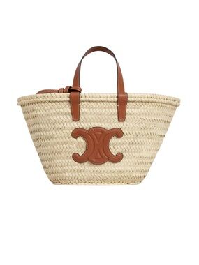 Celine Straw Tote with Brown Leather Trim
